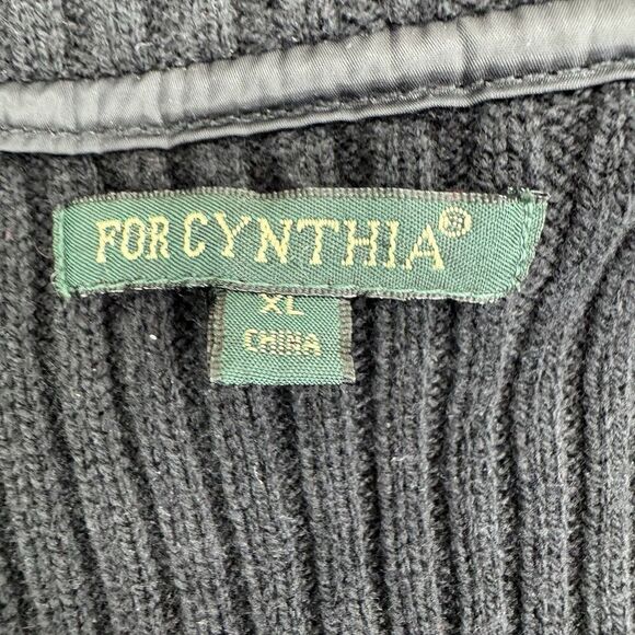 For Cynthia Black Sweater Jacket Size XL Quilted Front Casual Full Zip - Picture 2 of 8